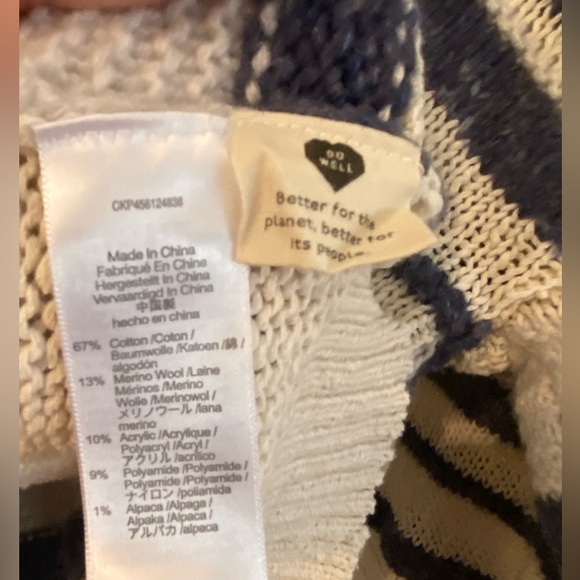 Madewell sweater sz L blue and beige striped & dots(knos) crew neck preworn - Picture 2 of 11